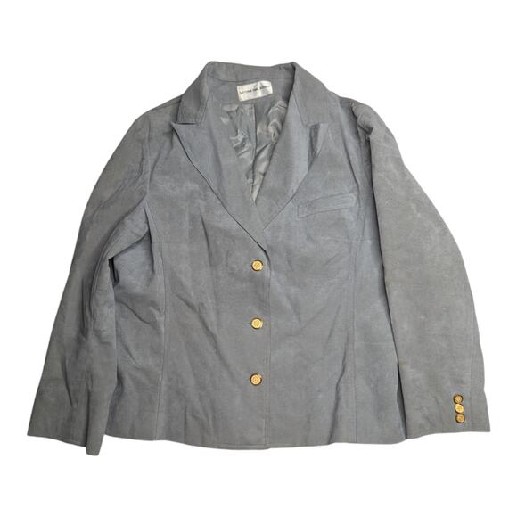 Vtg 1970s Dayton's Oval Room Gray Faux Suede Gold Button Up Blazer Jacket L - Picture 1 of 7
